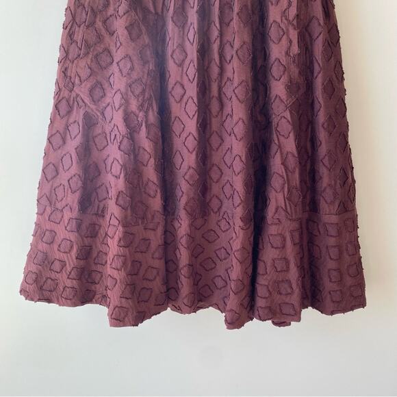 Anthropologie Maeve Diamond Cut Midi Full Skirt Size 2 Embroidered Waist Brown - Picture 4 of 12